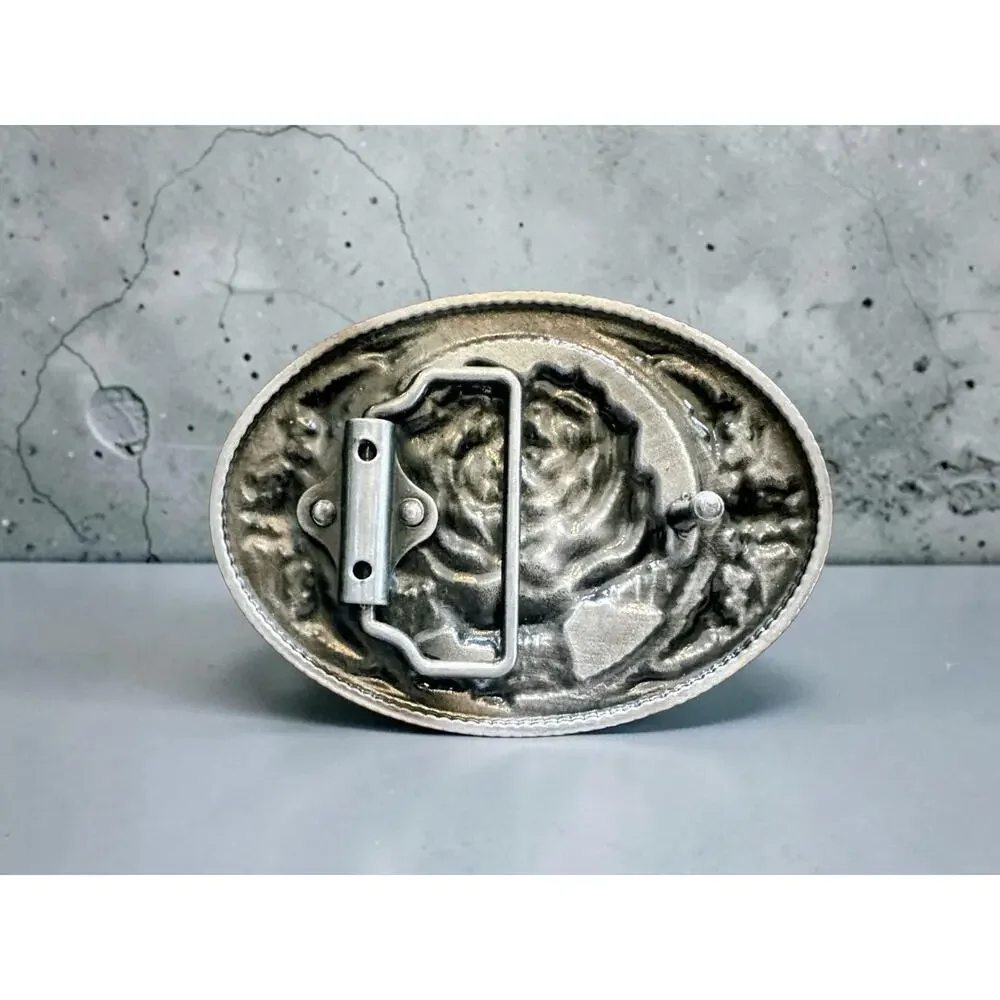 New Silver Tone 3D Rose Floral Oval Western Belt Buckle Cowgirl Cowboy
